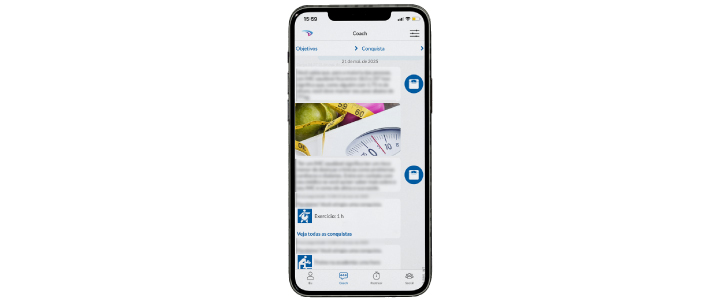 Celular com a aba "Coach" aberta.