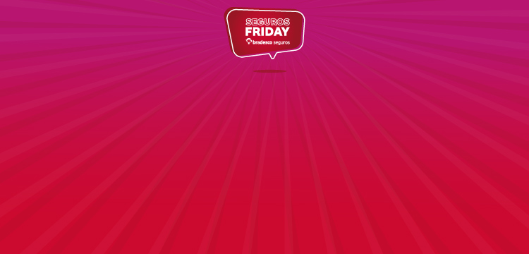 Imagem de fundo vermelho radiante e logomarca Seguros Friday Bradesco Seguros.