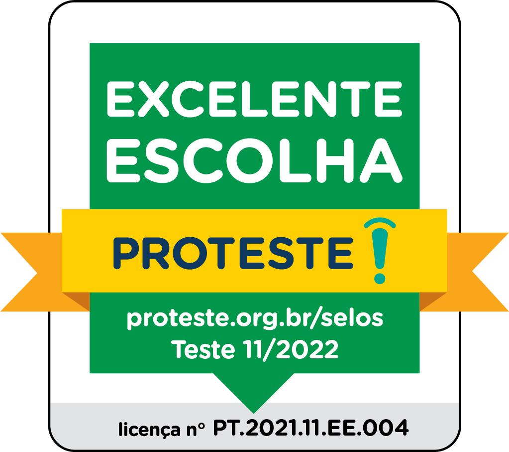 Selo com o texto “Excelente Escolha Proteste!
